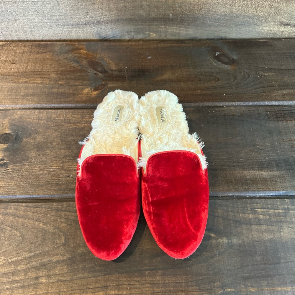 Birdies Phoebe Red Velvet Slippers / Mules Faux Fur Lined Women Size 9.5 EUC